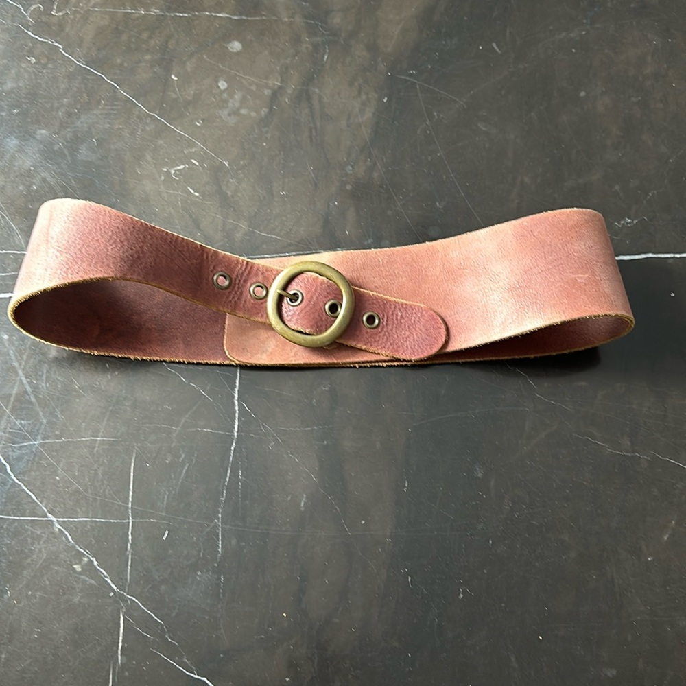 Brown Leather Belt with Metal Buckle and Textured Finish